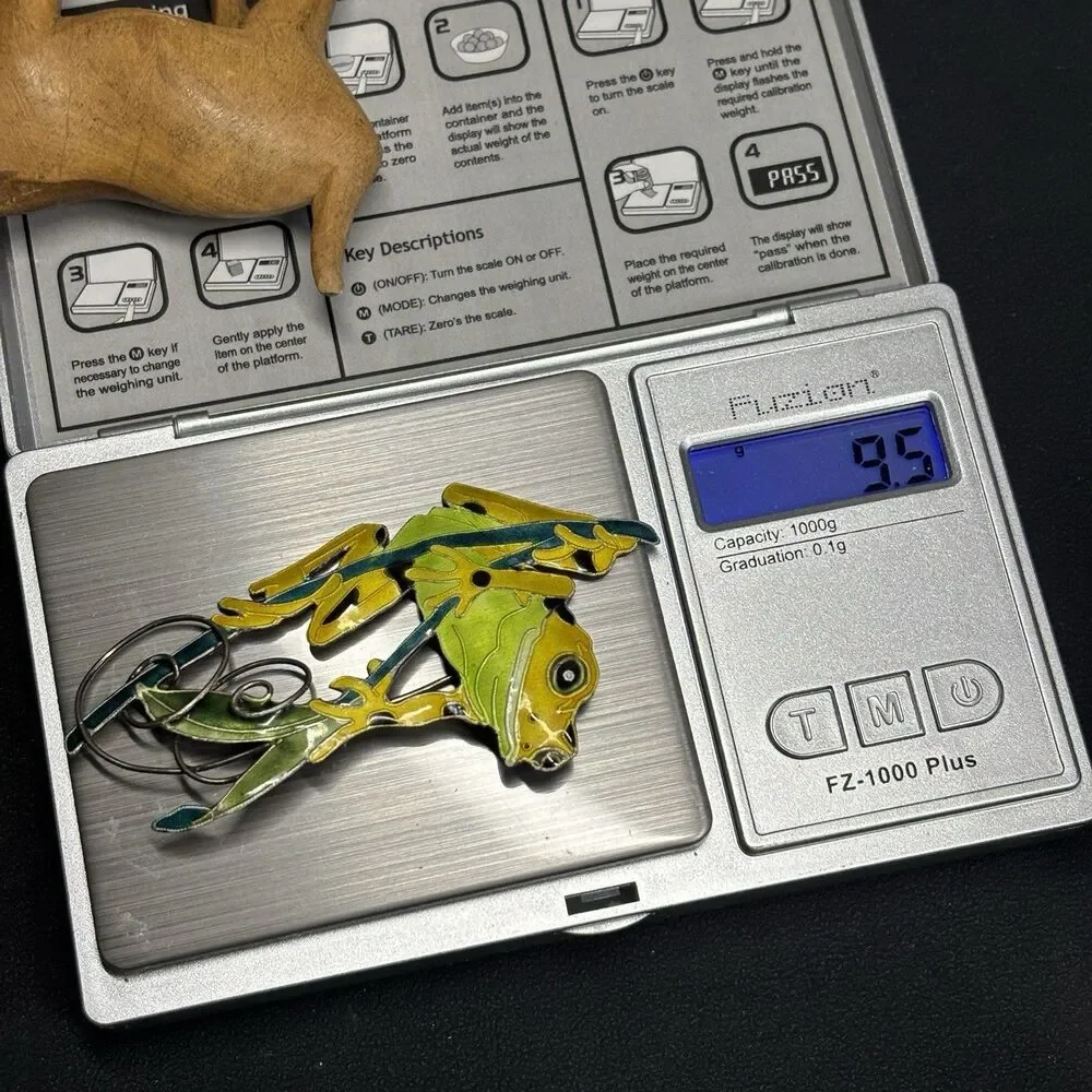 Vintage Large Zarah Green Frog Enamel on Sterling Silver 925 Brooch
